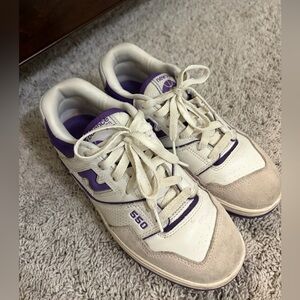 New Balance White and Purple Low-Top Sneakers